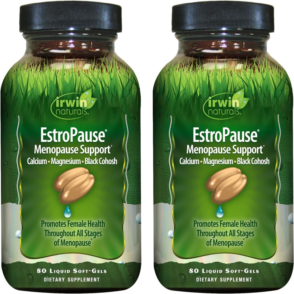 Irwin Naturals EstroPause Menopause & Womens Health Support  80 Liquid Soft-Gels  Gentle Hormonal Balance Formula - 2 Pack