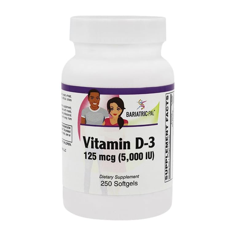 BariatricPal Vitamin D-3 125mcg (5000 IU) - Easy Swallow Vegetarian Softgels (250ct Bottle)