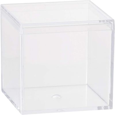 Hammont Clear Acrylic Box - Square Cube Home Storage Boxes - Bathroom Organizers | Kitchen | Office Containers - Display Box with Lid - Party Favor Gift Boxes | Measures 2.15"x2.15"x2.15" | 12 Pack