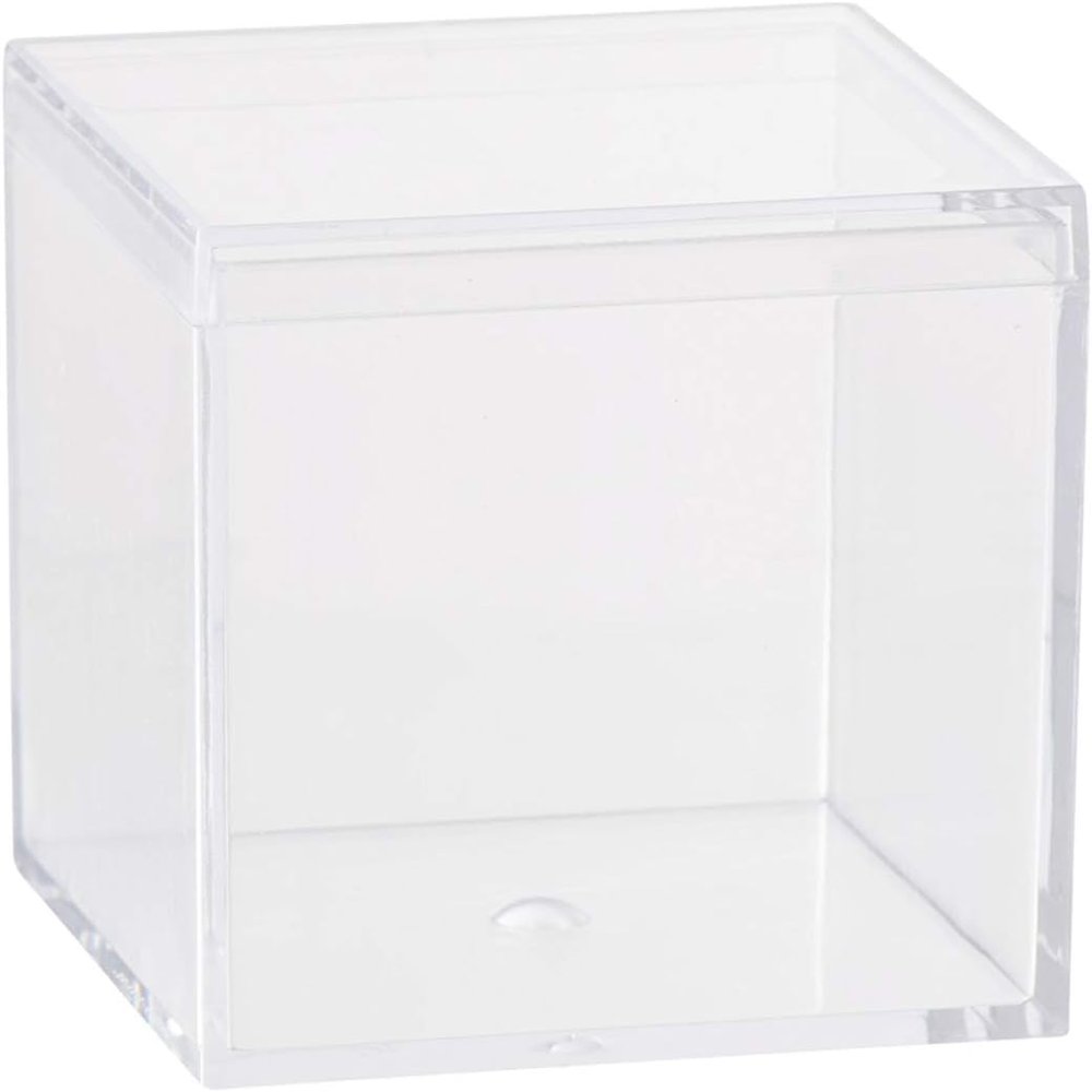 Hammont Clear Acrylic Box - Square Cube Home Storage Boxes - Bathroom Organizers | Kitchen | Office Containers - Display Box with Lid - Party Favor Gift Boxes | Measures 2.15"x2.15"x2.15" | 12 Pack