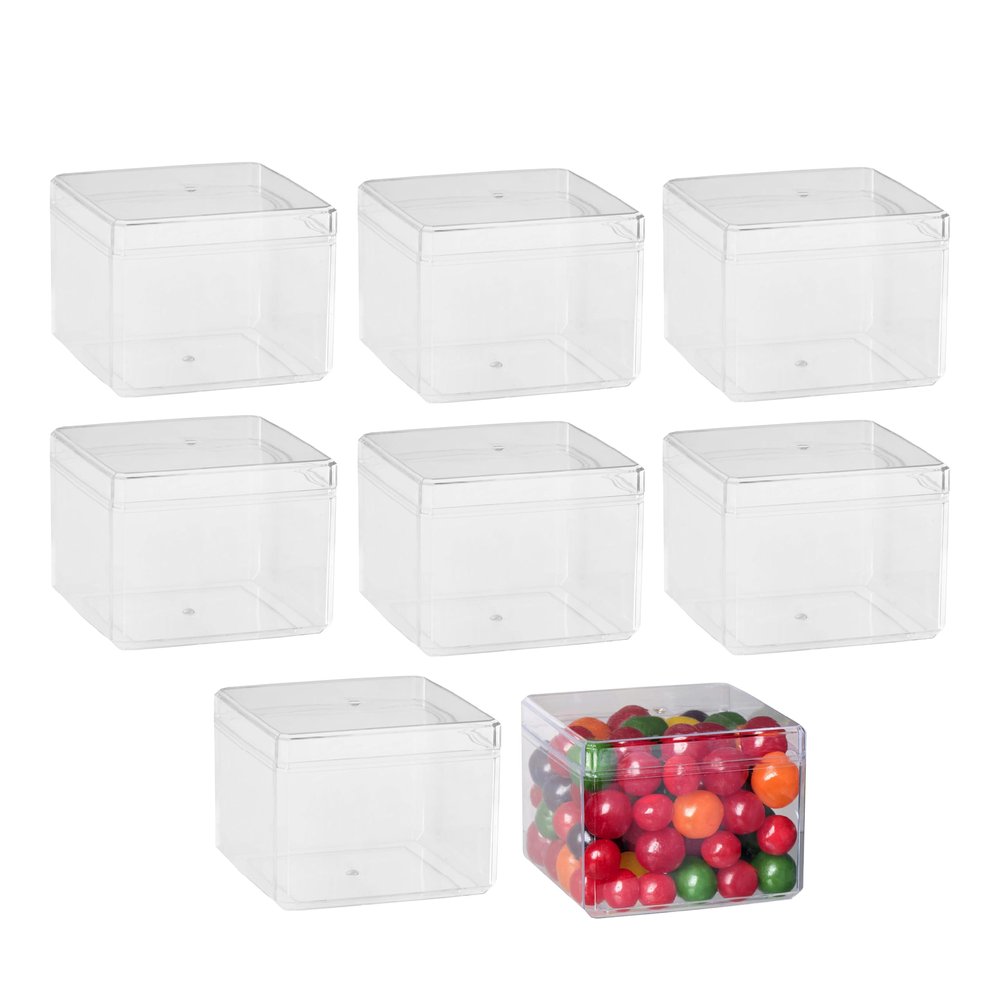 Hammont Small Acrylic Box - Party Favor Gift Boxes - Clear Cube with Rounded Edges for Gifts, Weddings, Treats, Candies & Accessories - Square Home Storage Boxes | 3.75x3.75x2.5 (8 Pack)