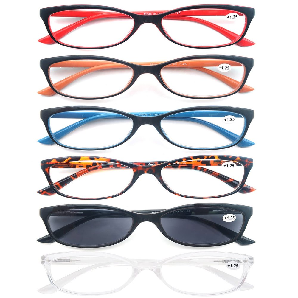 HAPJOYS Reading Glasses Womens Readers Ladies Stylish Cheaters +1.25 W/Sun Reader Glasses Lightweight Comfortable Cute Glasses for Reading Outdoor 6 Pack