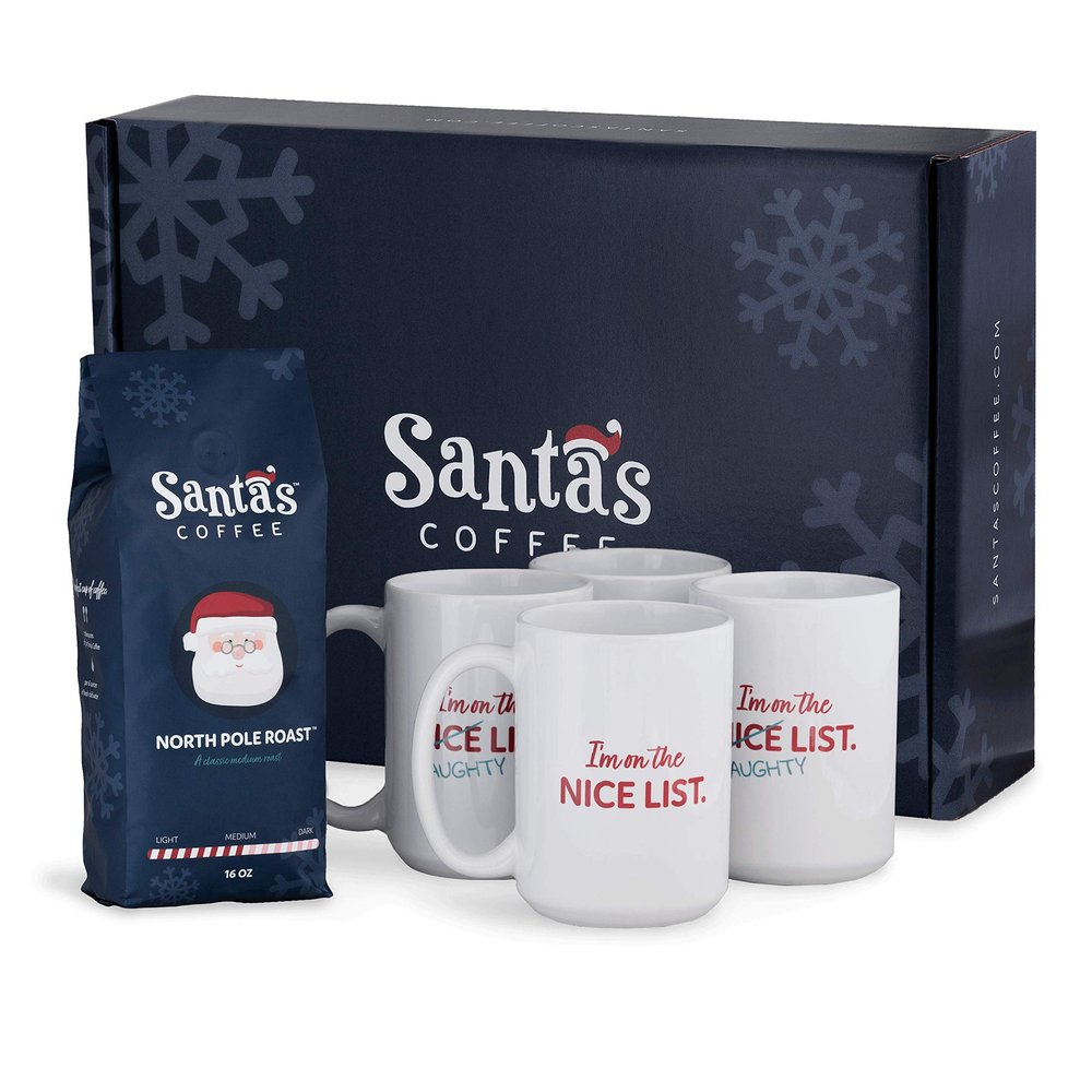 Four Naughty & Nice List Mugs and Coffee Gift Set