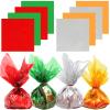 AnapoliZ Cellophane Sheets 120 pcs Pack | (12 x 12 inch) 4 Mix Colors 2.3 Mil | Translucent Holiday, Christmas Cello Sheets - Green, Red, Silver, Gold | Glossy Xmas Colors Sheets for Treats, Crafts view 1