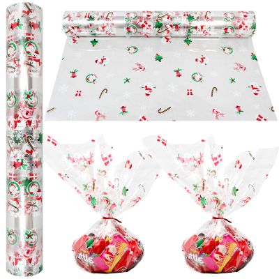 AnapoliZ Christmas Cellophane Wrap Roll | 100 Ft. Long X 16 in. Wide | 2.3 Mil Thick, Crystal Clear with Christmas Designs| Gifts, Baskets, Treats, Cello Wrapping Paper | Santa, Snowman Cello Roll
