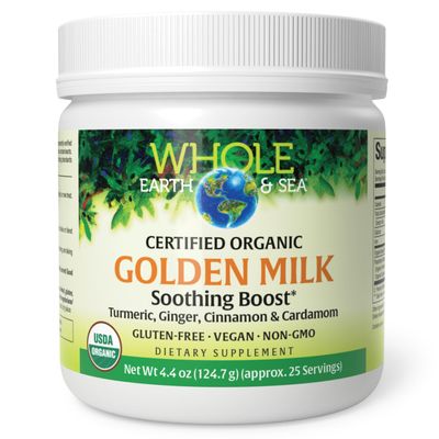 Whole Earth & Sea from Natural Factors, Golden Milk Soothing Boost with Turmeric, Ginger & More 4.4 oz Powder