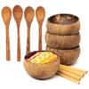 Rainforest Bowls Set of 4 Small Raw Coconut Bowls, 4 Wooden Spoons & 4 Reusable Bamboo Straws - 100% Natural, Hand Carved by Artisans, Eco-Friendly & Sustainable - Smoothie/Acai/Salad Bowls view 1