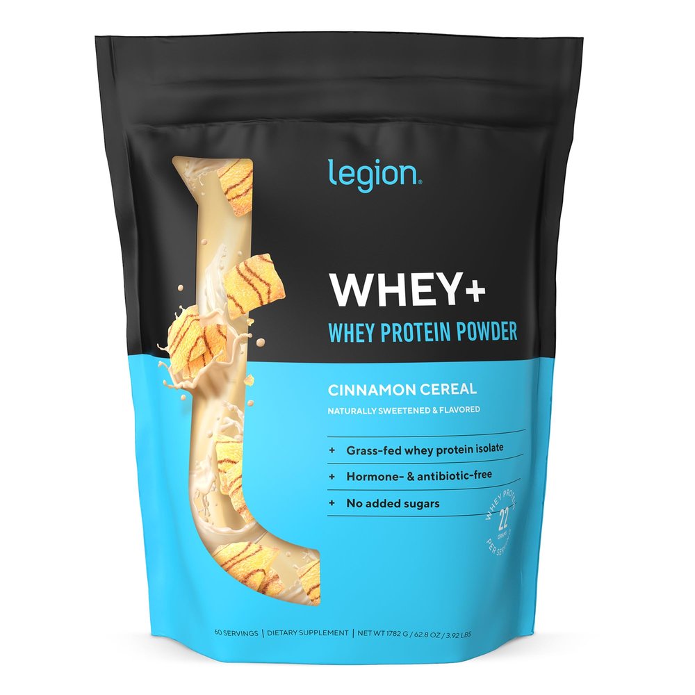LEGION Whey+ Protein Whey Isolate from Grass Fed Cows (Cinnamon Cereal, 60 Servings) - Whey Protein Isolate Powder Low Calorie, Non-GMO, Sugar Free, Lactose and Gluten Free, All Natural Protein Powder