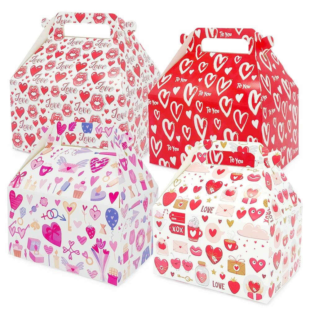12 Pieces Valentine's Day Treat Boxes Small Goodie Present Boxes Recycled Heart Printed Cardboard Box for Candy, Cookies