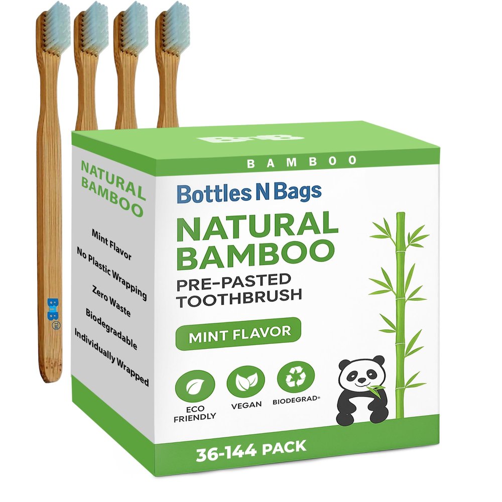 144 Prepasted Bamboo Toothbrushes ,individually Packed all Biodegradable Vegan Eco Friendly Soft Bristles Refreshing Mint Flavors ,great In Home And Fits Compact For Travel ! No Water Needed