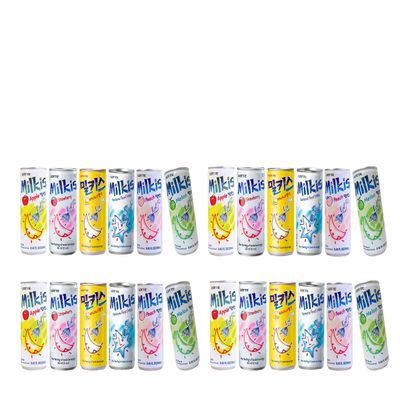Lotte Milkis 6 Flavors Combo (Original, Apple, Melon, Peach, Banana, & Strawberry) (6 x 4 cans, 8.45 FL Oz(Pack of 24))