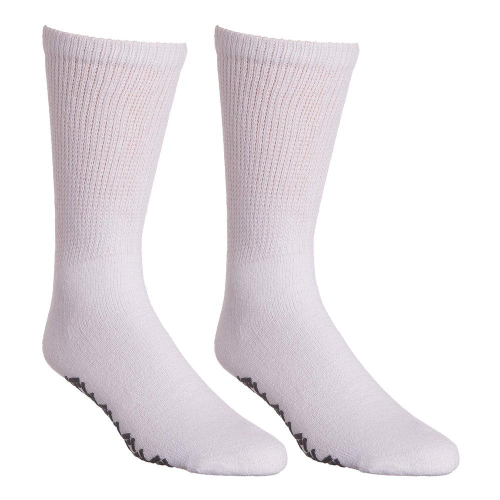 Comfort Finds Non-Skid Diabetic Crew Socks - Breathable Anti Slip Improve Foot Circulation Painful Swollen Feet Relief - Gray-12 Pairs