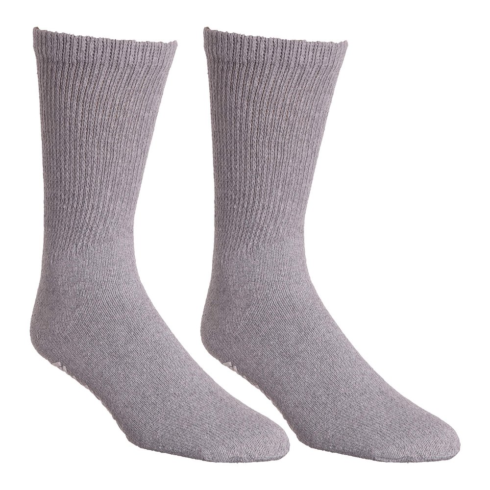 Comfort Finds Non-Skid Diabetic Crew Socks - Breathable Anti Slip Improve Foot Circulation Painful Swollen Feet Relief - Gray-12 Pairs