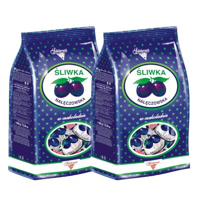 Solidarnosc Candied Plums in Dark Chocolate Sliwka Naleczowska (Pack of 2), 12.34 ounces