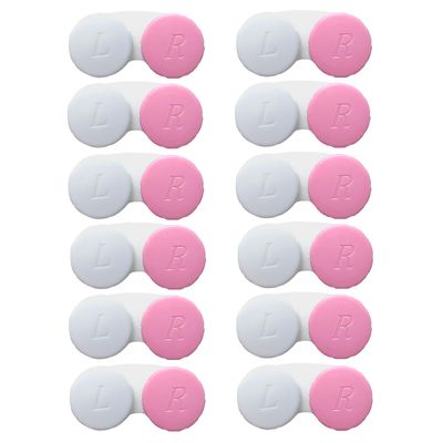 Erewa 12 Pack Contact lens case Contact Lens Holder Box Soak Storage Kit(White&Pink)