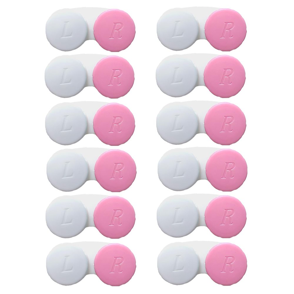 Erewa 12 Pack Contact lens case Contact Lens Holder Box Soak Storage Kit(White&Pink)