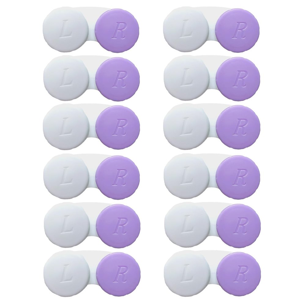 Erewa 12 Pack Contact lens case Contact Lens Holder Box Soak Storage Kit(White&Purple)