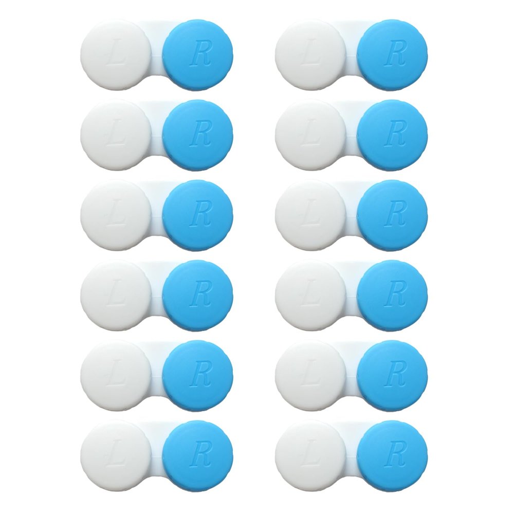 Erewa 12 Pack Contact lens case Contact Lens Holder Box Soak Storage Kit(White&Blue)