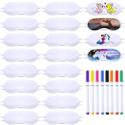 28 Pieces Sublimation White Eye Mask Blanks Sleepover Party Supplies Slumber Pajama Party Decorations with Fabric Marker Pens DIY White Sleep Mask