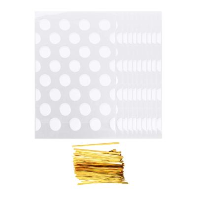 Cabilock 200pcs Plastic Candy Bags Ties for Party Favors Treats and Holiday Packaging for Cookies Biscuits and Snacks