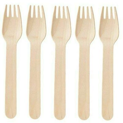 14 Stars Pack Of 100 Disposable Wooden Cutlery Forks Set Biodegradable Eco Friendly 100 percent Birch Wood-Sturdy, Christmas, Parties, BBQ, Picnic,s Birthdays, Wedding Light Brown 16 cm
