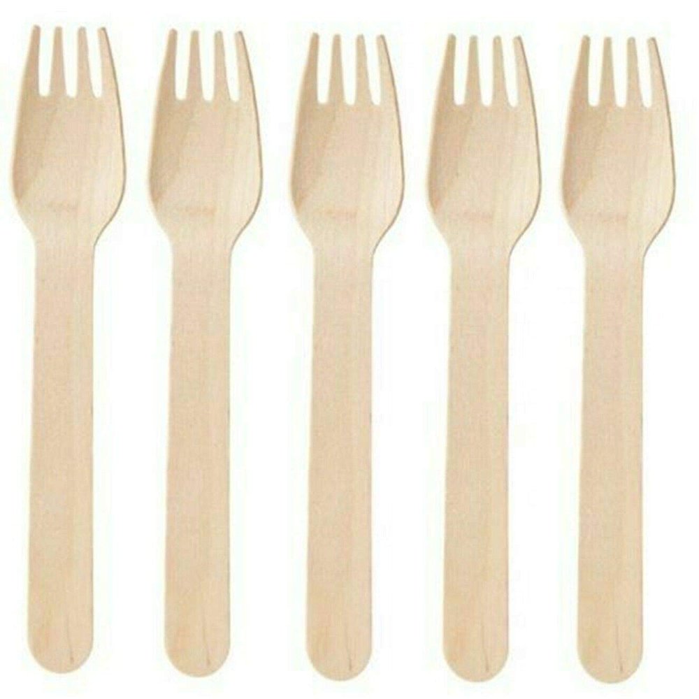 14 Stars Pack Of 100 Disposable Wooden Cutlery Forks Set Biodegradable Eco Friendly 100 percent Birch Wood-Sturdy, Christmas, Parties, BBQ, Picnic,s Birthdays, Wedding Light Brown 16 cm