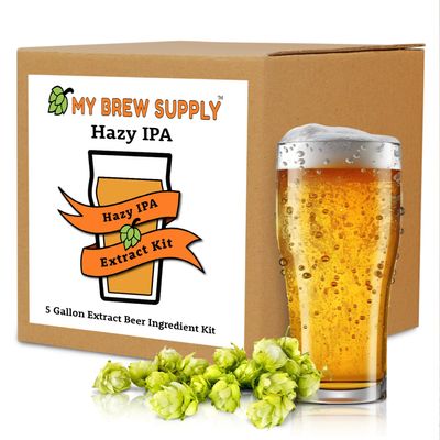 My Brew Supply Hazy IPA Extract Kit | Pale Dry Malt Extract | Flaked Wheat & Oats | Corn Sugar | Azacca & Mosaic Hops | English Ale Yeast | Priming Sugar | Bottle Caps | 5 Gallon Yield
