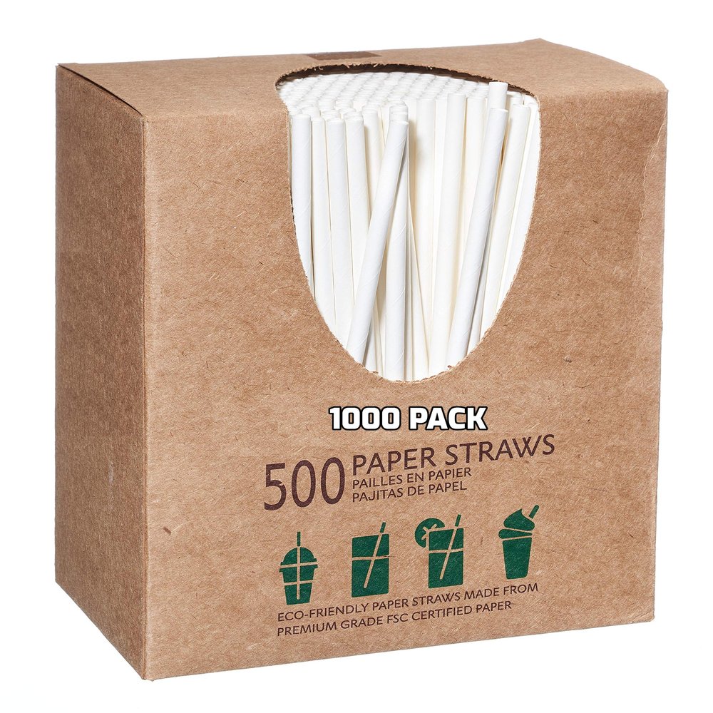 [1000 PACK] Disposable Paper Drinking Straws Unwrapped White 7.75 Inches - Compostable, Biodegradable, Earth Friendly Straws, Premium Unwrapped Paper Straws for Restaurants, Smoothies, Juice, Cocktail