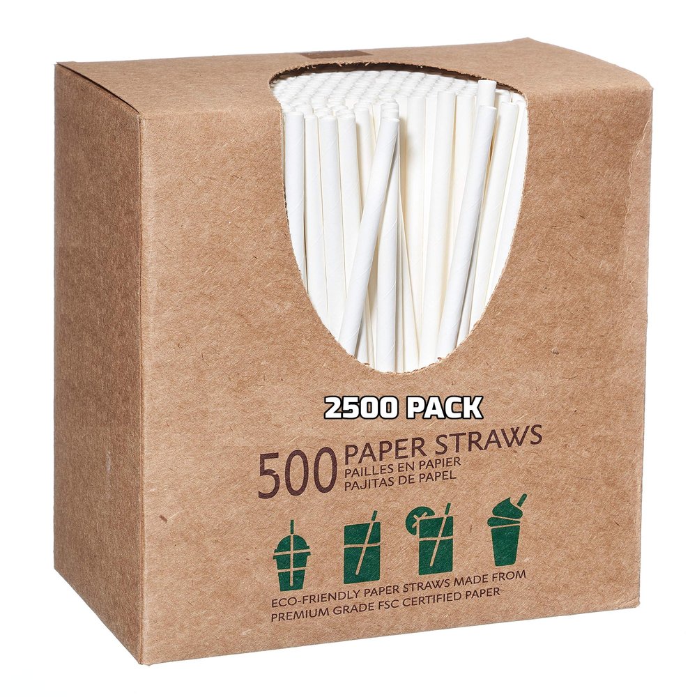 [2500 PACK] Disposable Paper Drinking Straws Unwrapped White 7.75 Inches - Compostable, Biodegradable, Earth Friendly Straws, Premium Unwrapped Paper Straws for Restaurants, Smoothies, Juice, Cocktail