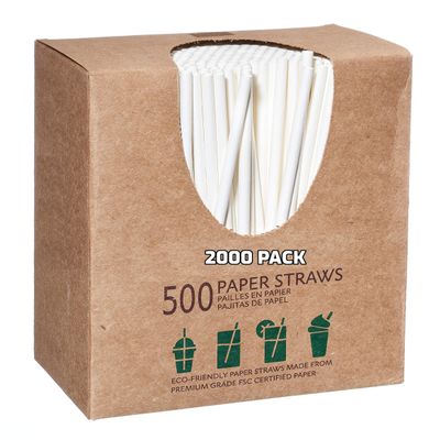 [2000 PACK] Disposable Paper Drinking Straws Unwrapped White 7.75 Inches - Compostable, Biodegradable, Earth Friendly Straws, Premium Unwrapped Paper Straws for Restaurants, Smoothies, Juice, Cocktail
