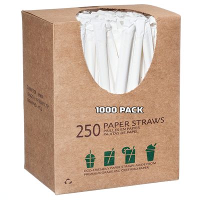 [1000 PACK] Wrapped Disposable Paper Drinking Straws White 7.75 Inches - Compostable, Biodegradable, Earth Friendly Straws, Premium Wrapped Paper Straws for Restaurants, Smoothies, Juice, Cocktail