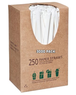 [3000 PACK] Wrapped Disposable Paper Drinking Straws White 7.75 Inches - Compostable, Biodegradable, Earth Friendly Straws, Premium Wrapped Paper Straws for Restaurants, Smoothies, Juice, Cocktail