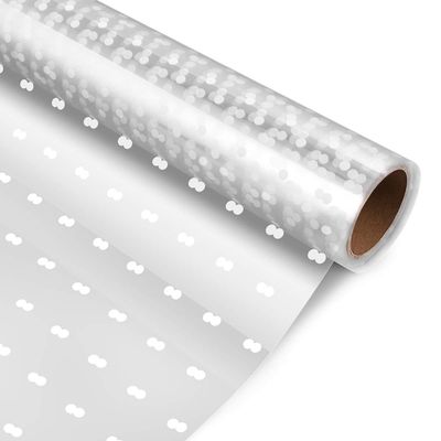 jojofuny Cellophane Wrap Roll White Dots Wrapping Paper for DIY Arts Crafts Decoration, Treats Wrapping Film, Bouquet Package Sheet| 100 Long X 31.5 in. Wide | 3 Mil Thick