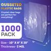 APQ Clear Gusseted Poly Bags, 10 x 8 x 20 Inches. Pack of 1000 Waterproof Side Gusseted Plastic Bags with Open Top. 2 Mil Thick Flat Bottom Clear Bag for Packaging Popcorn, Cookies, Bread view 2