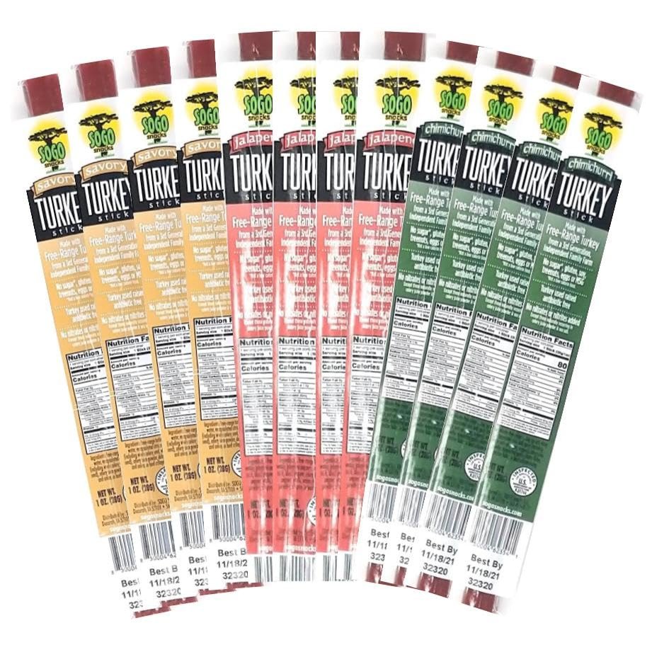 Turkey Variety, Sogo Snacks, No Sugar, Low Carb, Free-Range from a Family Farm. No Soy, MSG, Dairy, Nuts, Nitrates. Gluten Free Non-GMO. Keto, Whole, Paleo Friendly (Turkey Variety, 1-oz, 48 Cnt)