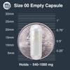 Empty 00 Capsules - Vegan Pullulan - 1000 Count Vegetarian Capsules Empty - Joined Fillable 00 Vegetable Pill Capsules - Veggie Caps for Capsule Filling Machine - Halal Kosher Tapioca view 3