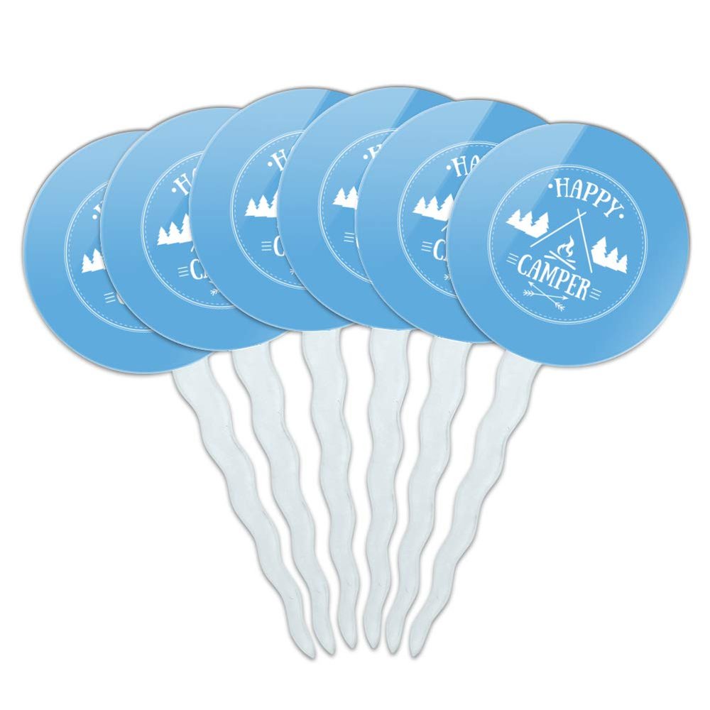 Happy Camper with Campfire Cupcake Picks Toppers Decoration Set of 6