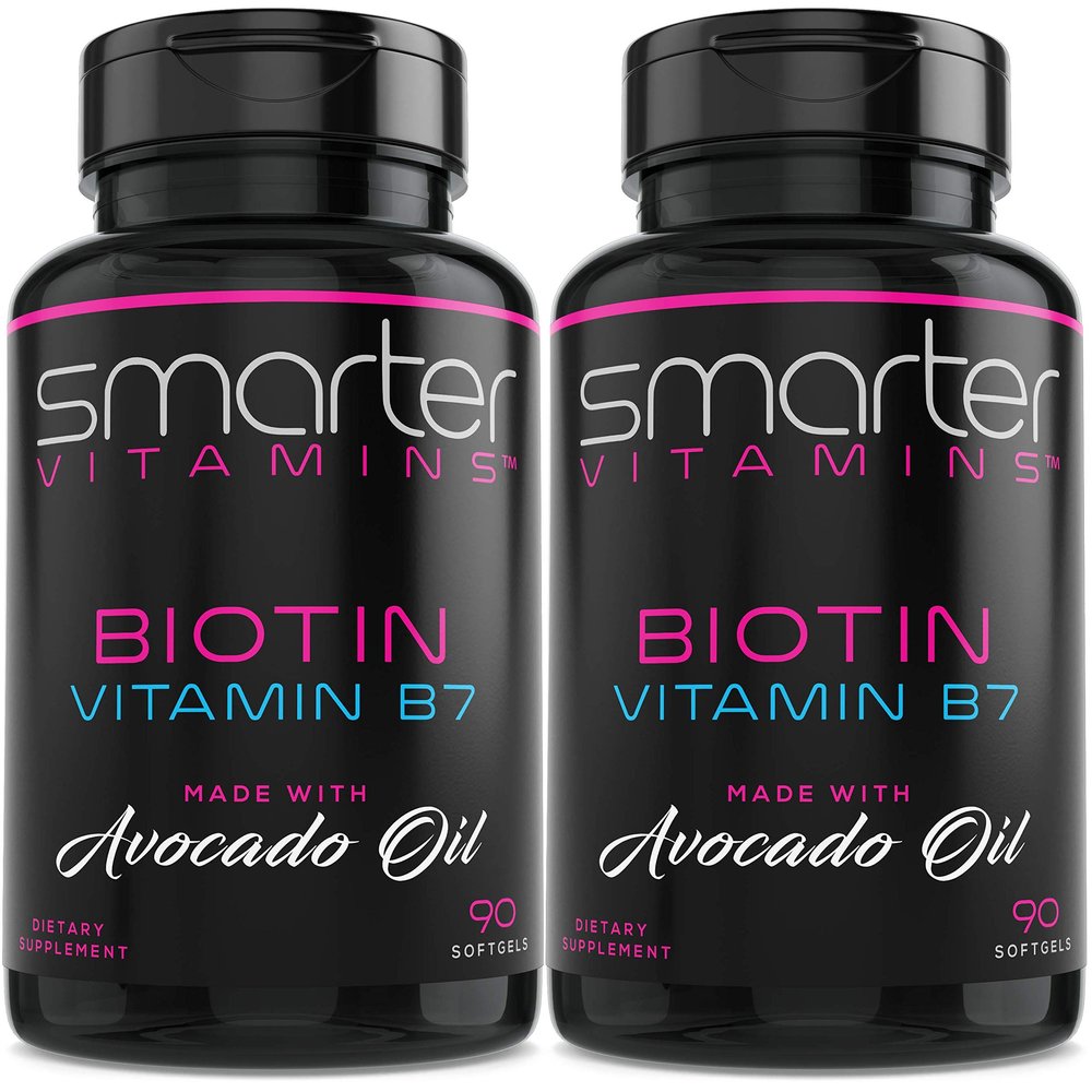 (2 Pack) Smarter Biotin 5000mcg in Avocado Oil, Vitamin B7, Non-GMO, 90 Mini Liquid Softgels, No Soy