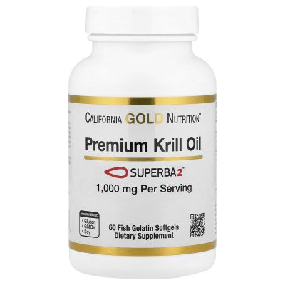 California Gold Nutrition Premium Krill Oil with Superba2 Bioavailable Omega-3s from Antarctic Krill - Heart & Brain Health Support - Gluten Free, Non-GMO - 1000 mg - 60 Fish Gelatin Softgels