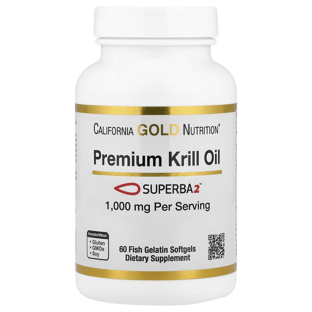 California Gold Nutrition Premium Krill Oil with Superba2 Bioavailable Omega-3s from Antarctic Krill - Heart & Brain Health Support - Gluten Free, Non-GMO - 1000 mg - 60 Fish Gelatin Softgels