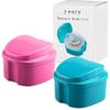 Denture Bath Box Cup, Complete Clean Care for Dentures, Clear Braces, Mouth Guard, Night Guard & Retainers,Traveling (Blue & Pink) view 1