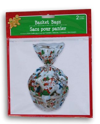 Christmas Time (2) Pack of Cellophane Basket Bags 22-in. X 25-inches (Style Varies)