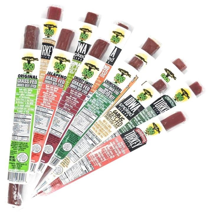 12 Flavor Variety Meat Sticks. No Added Nitrates, Gluten, Soy, MSG, Dairy, Nuts. 8 Grass-fed Beef Flavors, 3 Free-range Turkey Flavors & 1 Natural Pork Flavor (6 of Each, 72-cnt, 1-oz Stick)