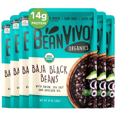 BeanVIVO (Pack of 6) Organics 14g Plant based Protein Baja Black Beans - Good Source of Fiber - Nutritious & Microwave Meals - Gluten-Free Plant Food - 10 oz