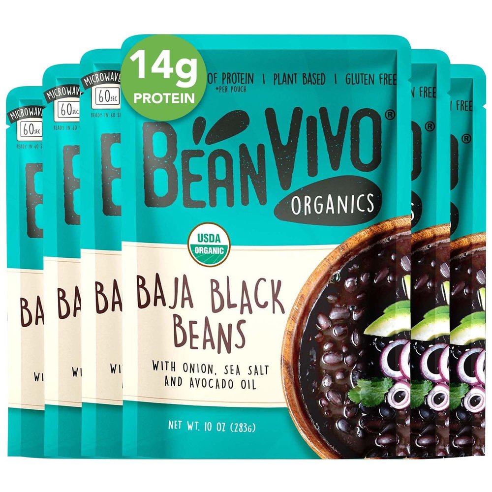BeanVIVO (Pack of 6) Organics 14g Plant based Protein Baja Black Beans - Good Source of Fiber - Nutritious & Microwave Meals - Gluten-Free Plant Food - 10 oz
