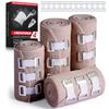 FRESINIDER Elastic Bandage Wrap 4 Pack(2 X 3 + 2 X 4 Wide Rolls) + 24 Clips | Stretch Compression Bandage Stretches up to 15ft | Ideal for Medical, Sports, Sprains, Calf, Ankle & Foot