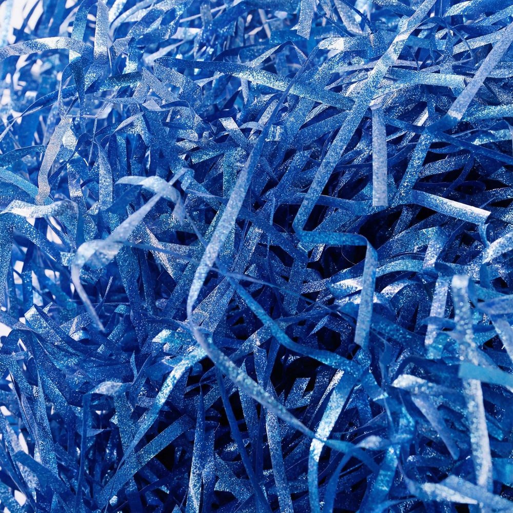 LJY Glitter Raffia Paper Shreds, 100g Crinkle Cut Filler for Gift Wrapping, Basket Filling, Wedding Decorations, Party Supplies, and DIY Crafts Shredded Confetti Strands (Glitter Blue)