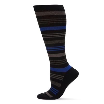 MeMoi Wellfit Women's Striped Nylon 15-20mmHg Graduated Compression Socks Black 10-13