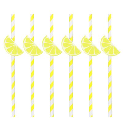 Amosfun 20PCS Paper Straws Lemon Paper Straws for Cocktail Party Birthday Wedding Summer Hawaiian Luau Party
