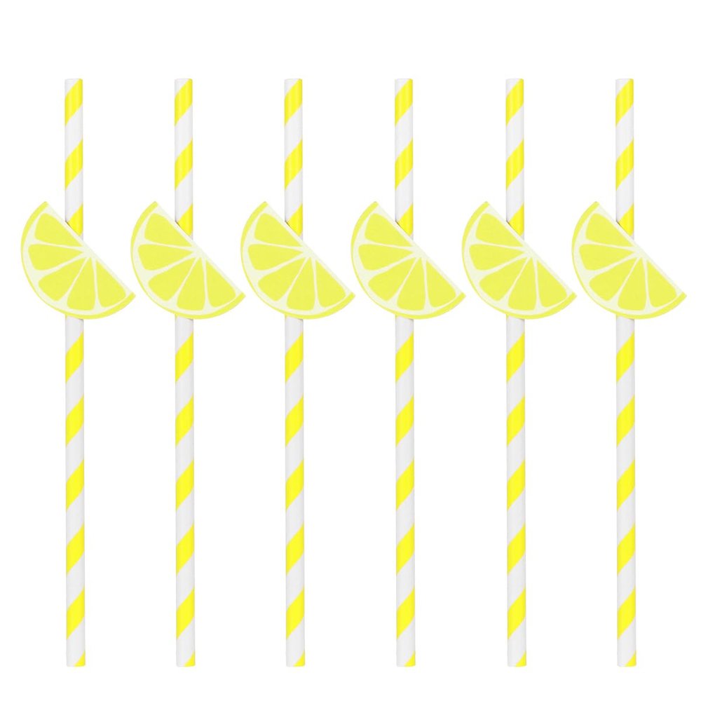 Amosfun 20PCS Paper Straws Lemon Paper Straws for Cocktail Party Birthday Wedding Summer Hawaiian Luau Party